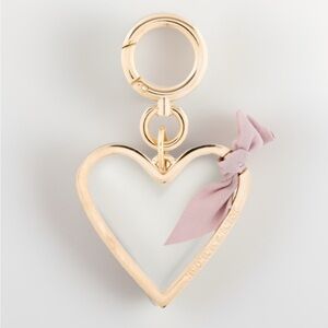 NEW Burberry Heart Pink Ribbon Gold Tone Bag Charm and Key Holder Keychain Clip